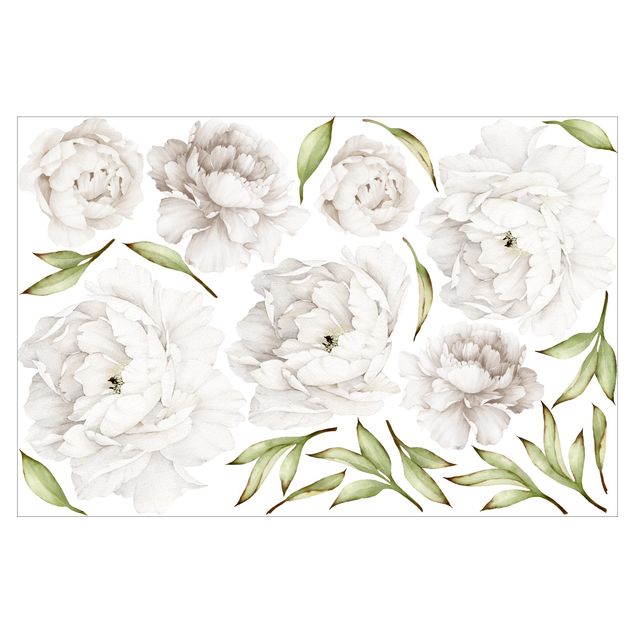 Plant wall decals Peony Set White