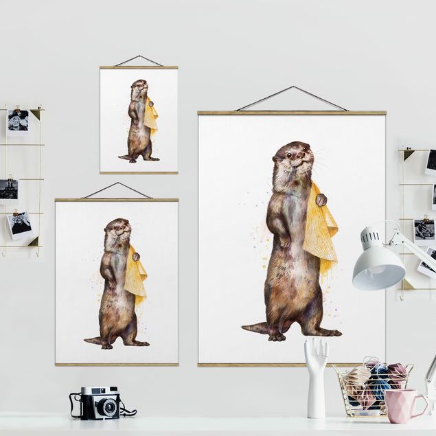 Laura Graves Art Illustration Otter With Towel Painting White