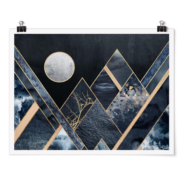 Posters art print Golden Moon Abstract Black Mountains