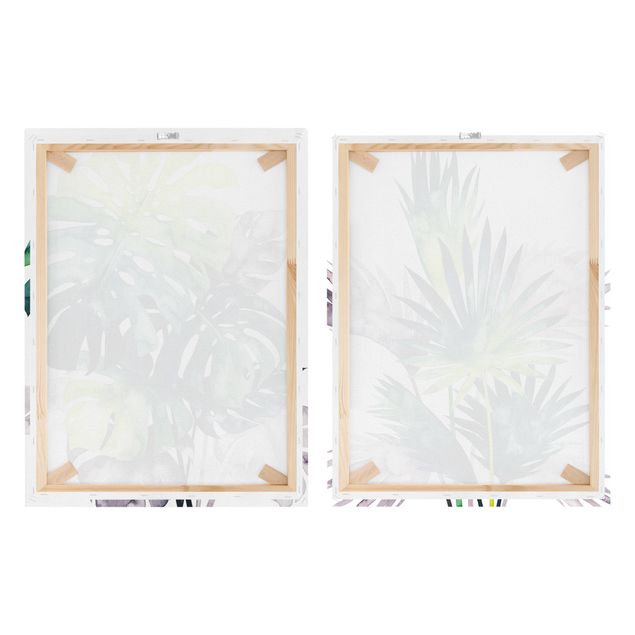Canvas prints Exotic Foliage - Fan Palm And Monstera Set I