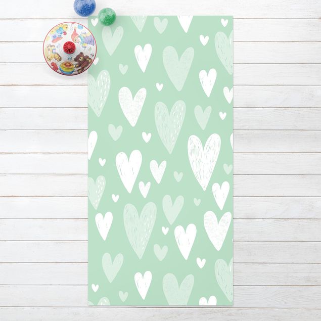 outdoor patio rugs Small And Big Drawn White Hearts On Green