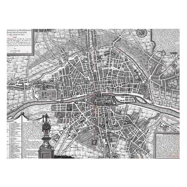 Prints Paris Vintage Map City Of Paris Around 1600
