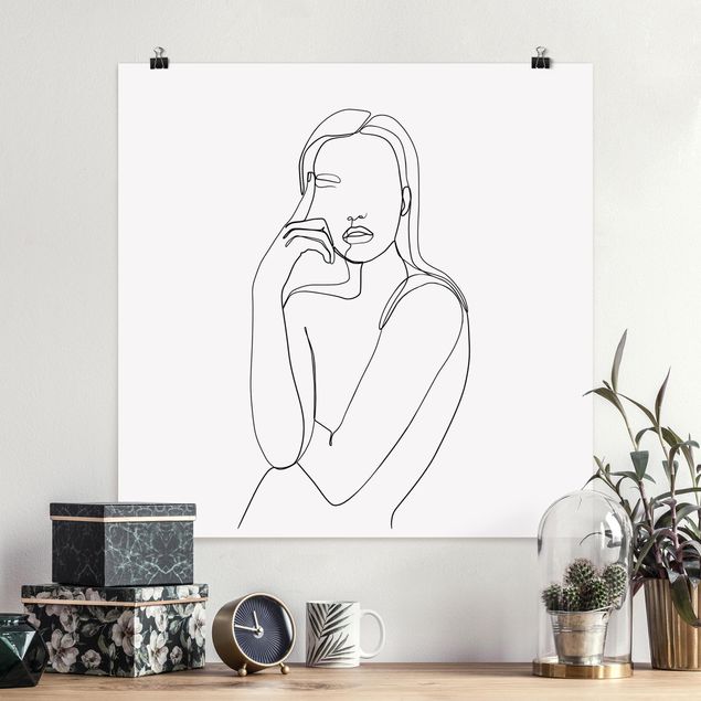 Art style Line Art Pensive Woman Black And White