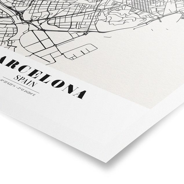 Prints black and white Barcelona City Map - Classic