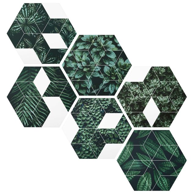 Contemporary art prints Green Leaves Geometry Set II