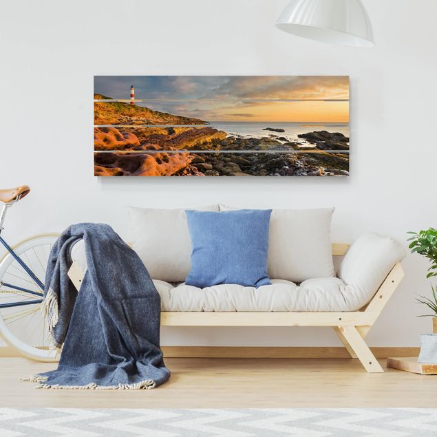 Wood prints landscape Tarbat Ness Ocean & Lighthouse At Sunset