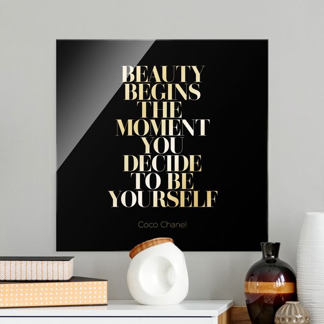 Glass prints sayings & quotes Be yourself Coco Chanel Black
