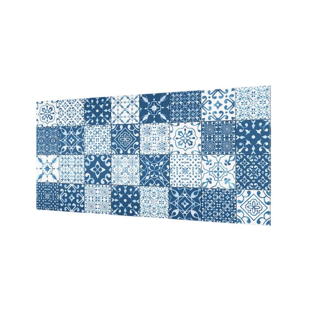 Glass Splashback - Tile Pattern Mix Blue White - Landscape 1:2