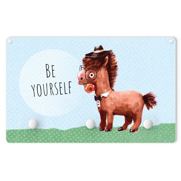 Wall coat rack Bespectacled Pony With Text Be Yourself