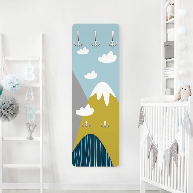 Wall mounted coat rack blue Mountains With Clouds