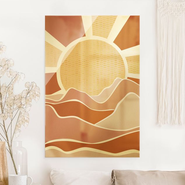 Glass prints mountain Mountainous Landscape With Golden Sunrise