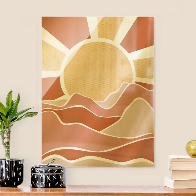 Glass prints sunset Mountainous Landscape With Golden Sunrise