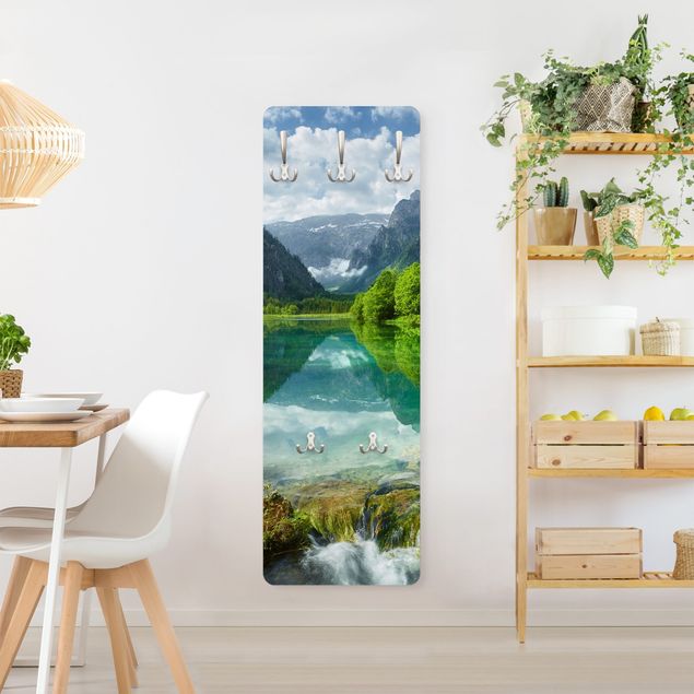 Wall mounted coat rack beach Mountain Lake With Water Reflection