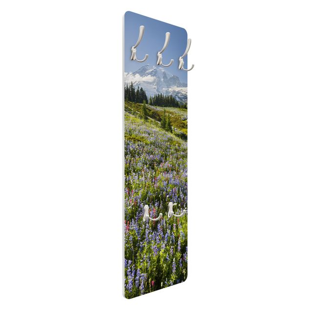 Wall mounted coat rack red Mountain Meadow With Red Flowers in Front of Mt. Rainier