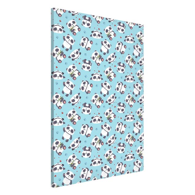 Kids room decor Cute Panda With Paw Prints And Hearts Pastel Blue