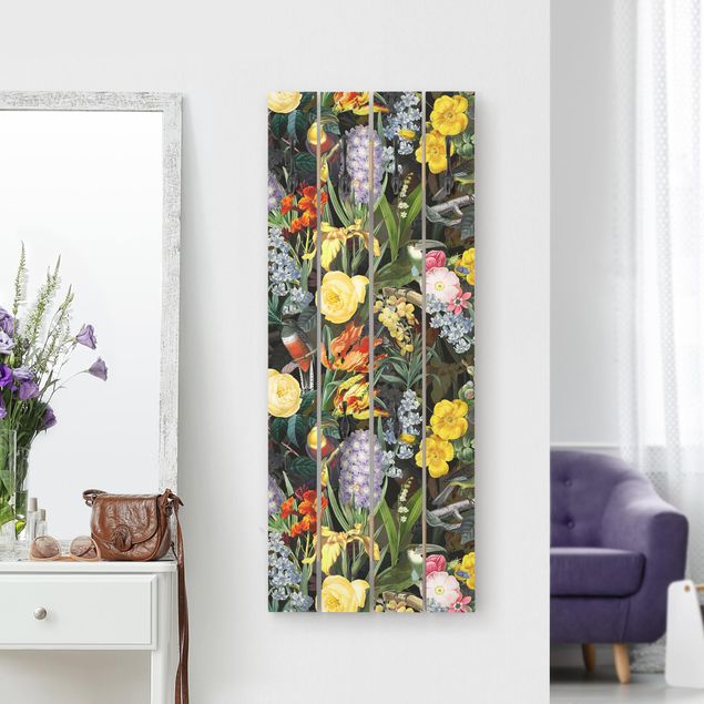 Wall mounted coat rack flower Flowers With Colourful Tropical Birds