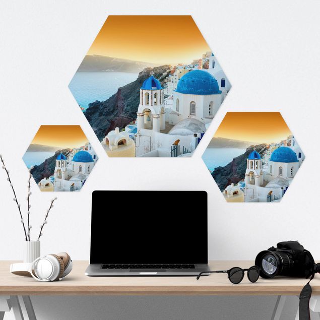 Hexagon shape pictures Santorini Sunset