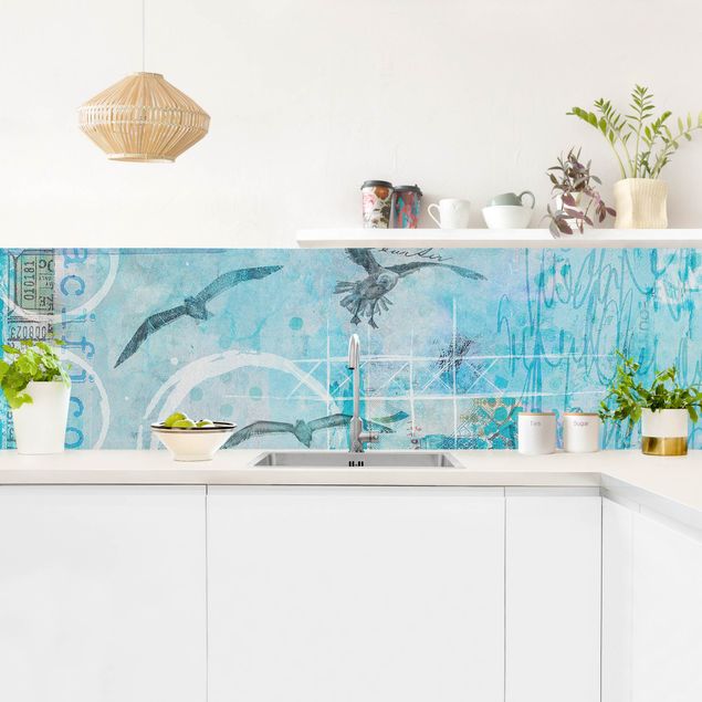 Kitchen splashback animals Colourful Collage - Blue Fish