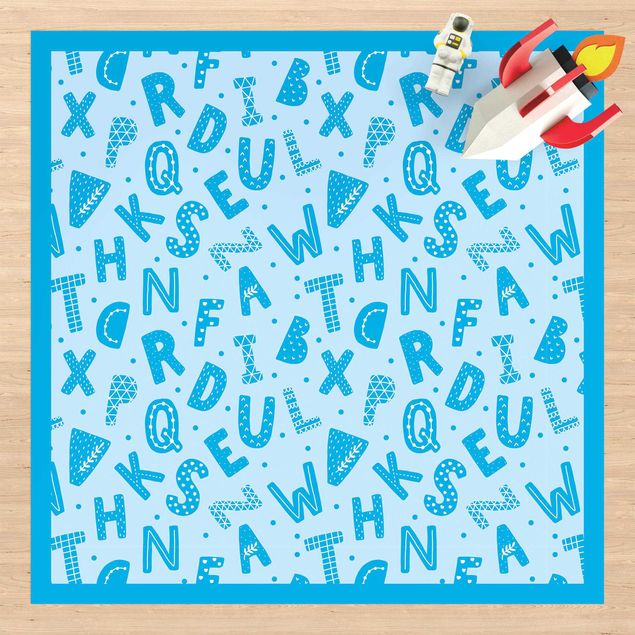 outdoor mat Alphabet With Hearts And Dots In Blue With Frame