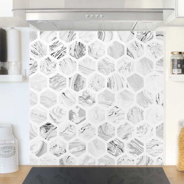 Kitchen Marble Hexagons In Greyscales