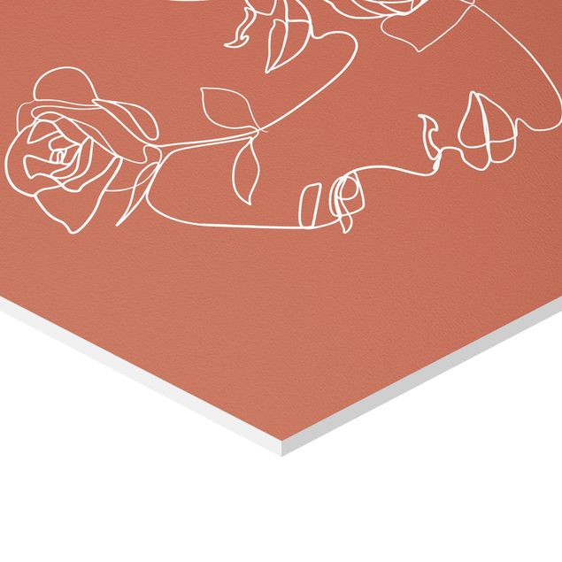 Prints Line Art Faces Women Roses Copper