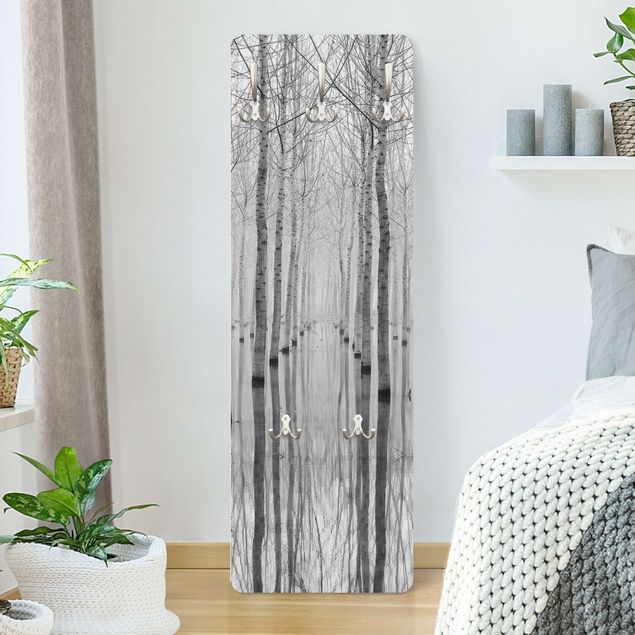 Wall mounted coat rack black and white Birches In November