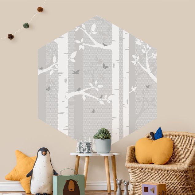 Wallpapers modern Birch Forest With Butterflies And Birds