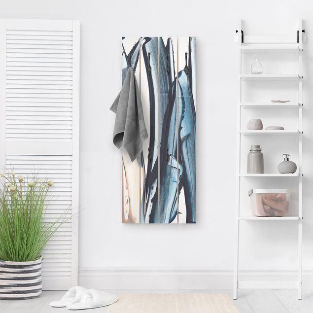 Wall mounted coat rack patterns Blue And Beige Stripes