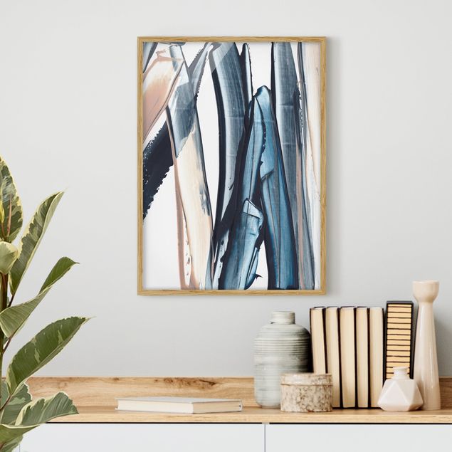 Abstract canvas wall art Blue And Beige Stripes