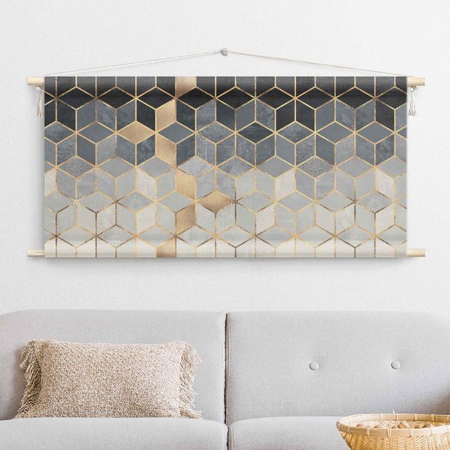 wall hangings Blue White Golden Geometry