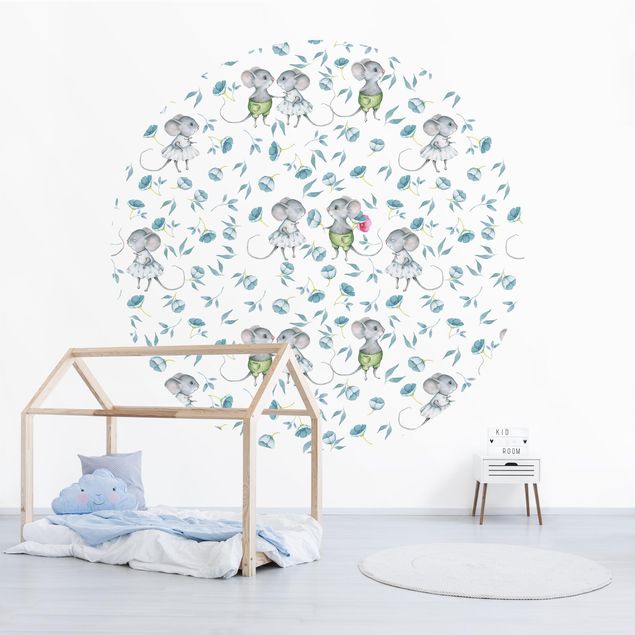 Kids room decor Blue Flowers With Mice