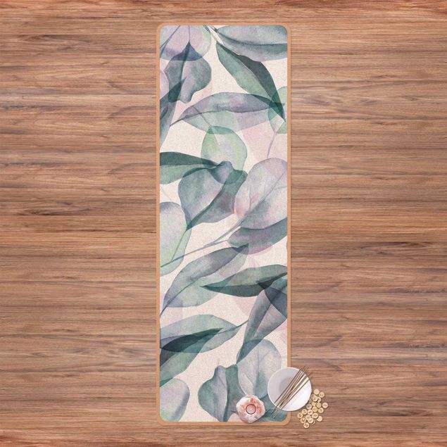 contemporary rugs Blue And Pink Eucalyptus Leaves Watercolour