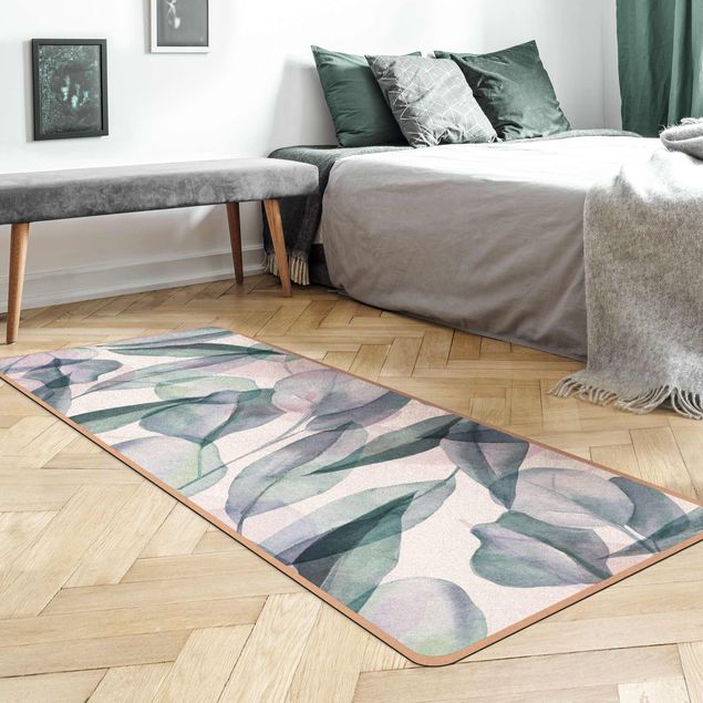 pastel area rug Blue And Pink Eucalyptus Leaves Watercolour