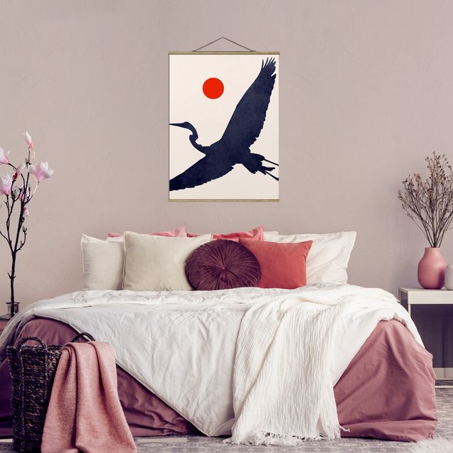 Prints animals Blue Crane In Front Of Red Sun