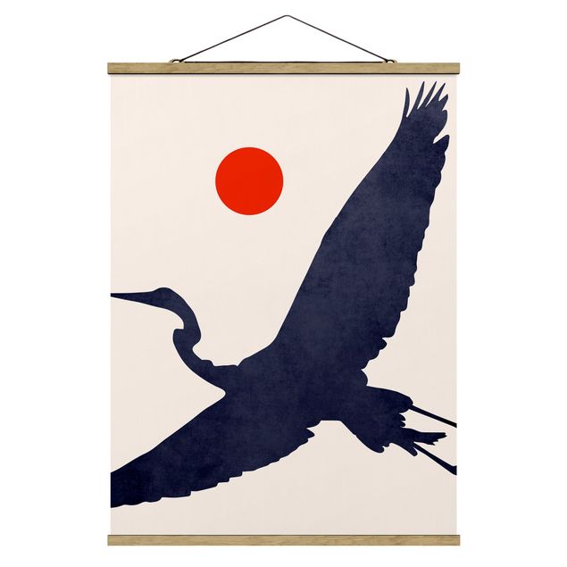 Navy wall art Blue Crane In Front Of Red Sun