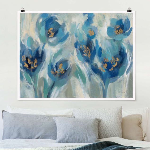 Modern art prints Blue fairy tale with flowers