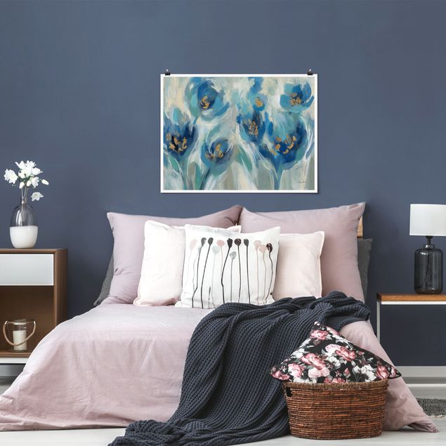 Navy wall art Blue fairy tale with flowers