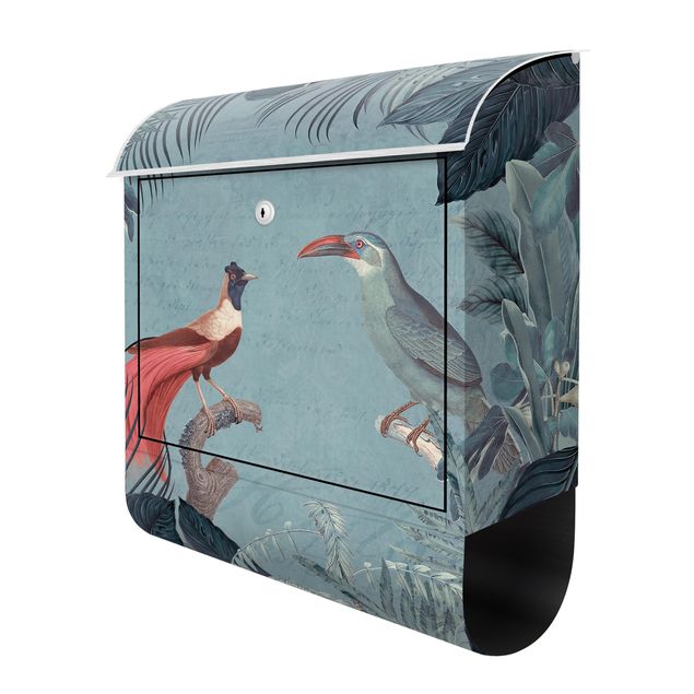 Grey post box Blue Gray Paradise With Tropical Birds