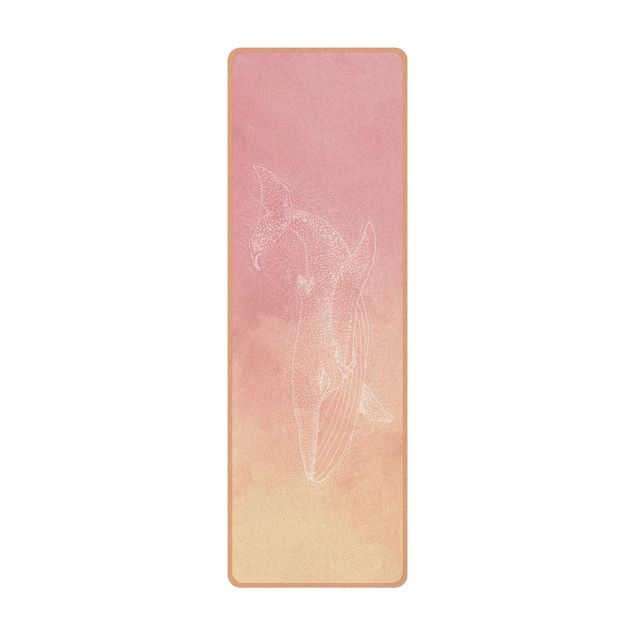 Yoga mat - Blue Whale On Pink Watercolour