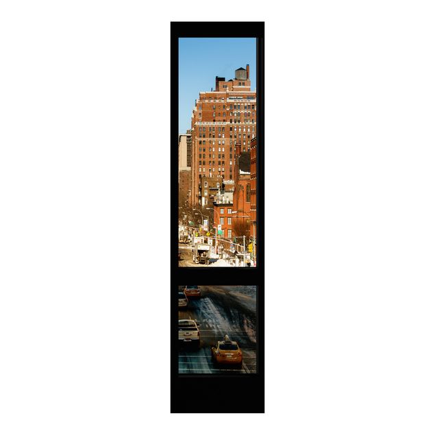 Sliding panel curtains architecture and skylines View From Windows On Street In New York