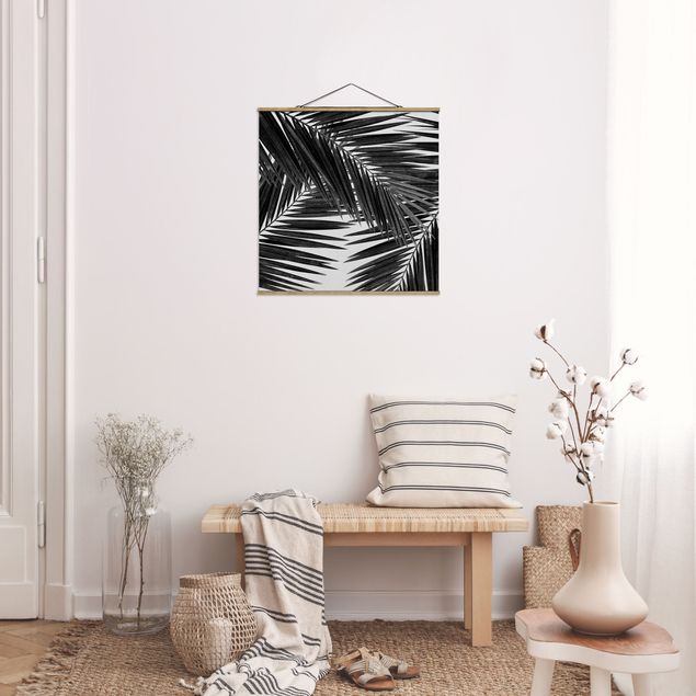 Landscape canvas prints View Through Palm Leaves Black And White