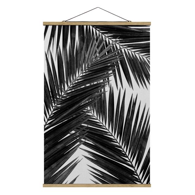 Flower print View Through Palm Leaves Black And White