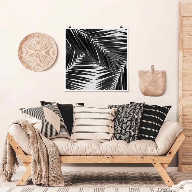 Landscape wall art View Through Palm Leaves Black And White