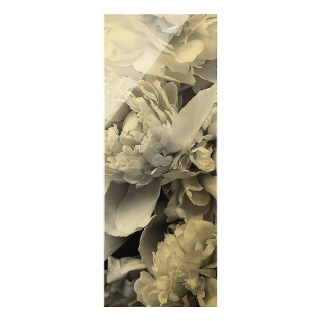 Glass prints black and white Blossoming Peonies Black And White
