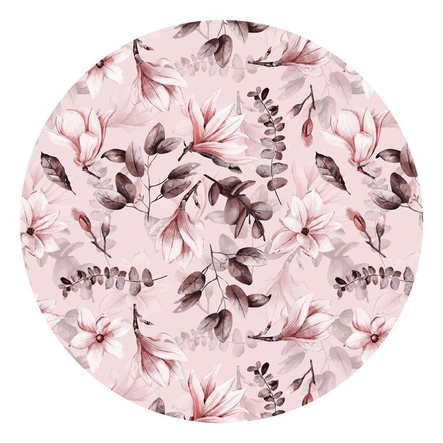 Modern wallpaper designs Blossoms With Grey Leaves In Front Of Pink
