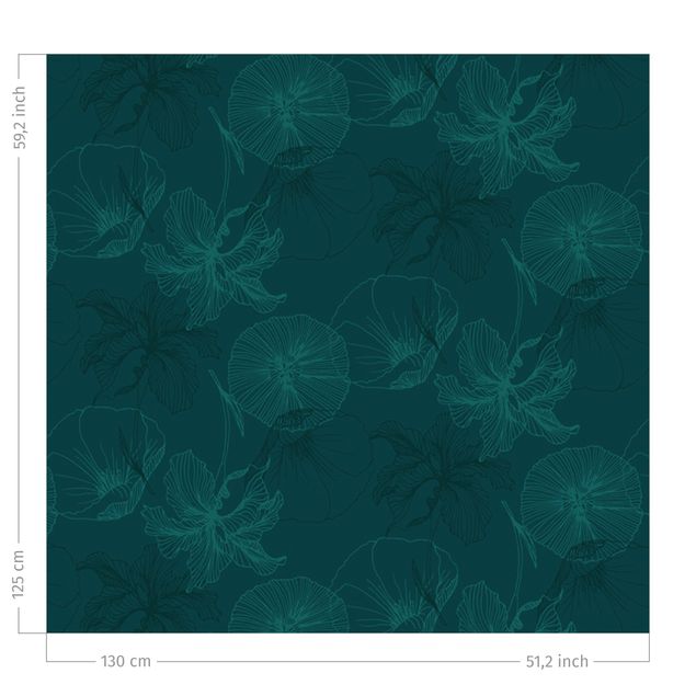 contemporary curtains Flower Mix - Dark Jade Green