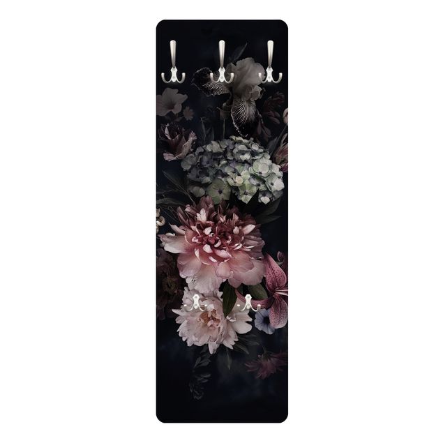 Wall mounted coat rack Flowers With Fog On Black