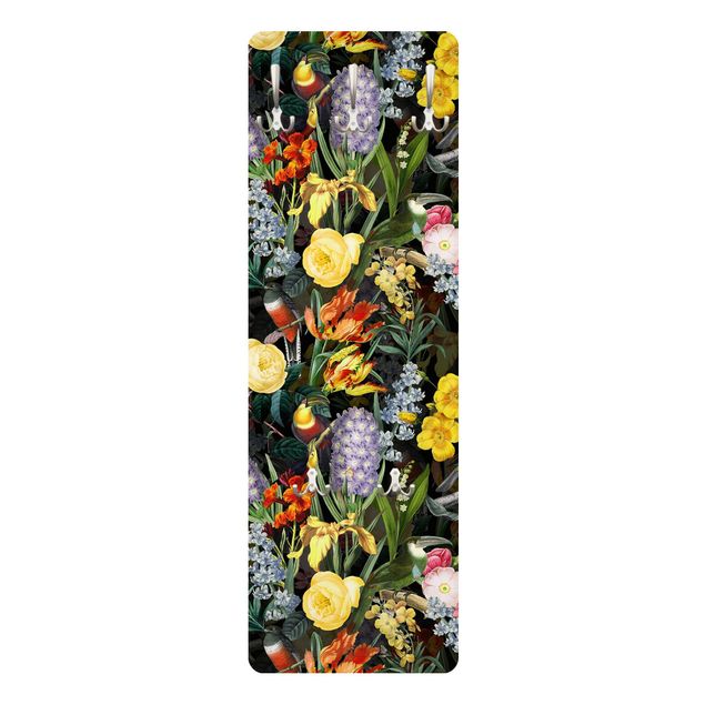 Wall mounted coat rack multicoloured Flowers With Colourful Tropical Birds