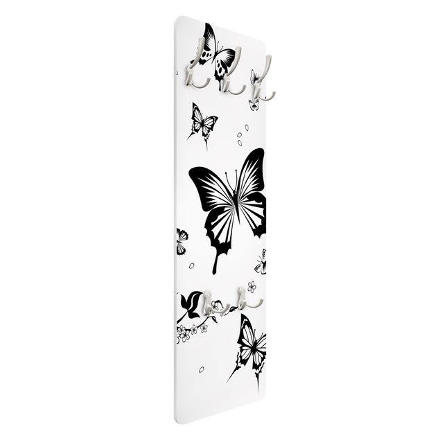 Wall mounted coat rack black Flowers and Butterflies
