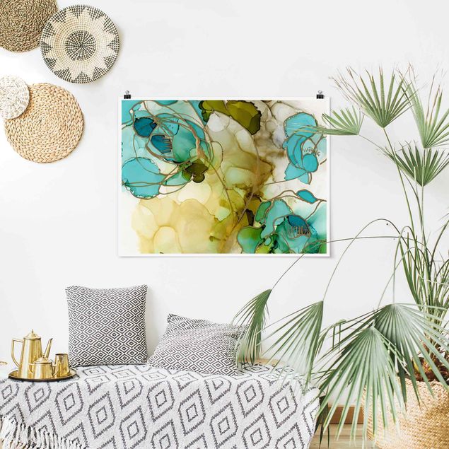 Abstract art prints Flower Facets In Watercolour